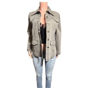 Women patch button up denim jacket M
